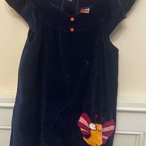 Navy Blue Kids Casual Dress with Butterfly Design